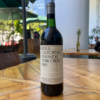 1981 Ridge Vineyards York Creek Zinfandel, 750 mL Red Wine Bottle (13.9% ABV)